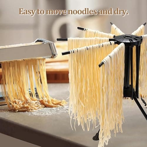 Ourokhome Collapsible Pasta Drying Rack, Plastic Foldable Homemade Fresh Spaghetti Stand Dryer Noodle Hanger for Kitchen with 10 Arms, Stable, Easy Storage, Quickly Set Up (Black) thumbnail 2