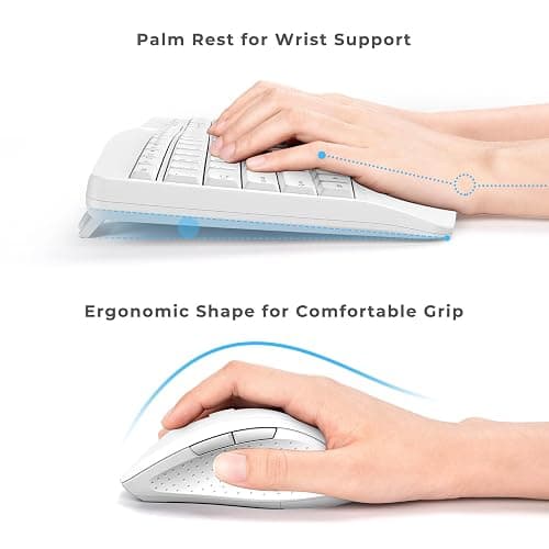 Ergonomic Keyboard and Mouse Combo, Full Size Cordless Computer Keyboard with Palm Wrist Rest Ergonomic Mouse for Windows Computers Laptops - White thumbnail 2