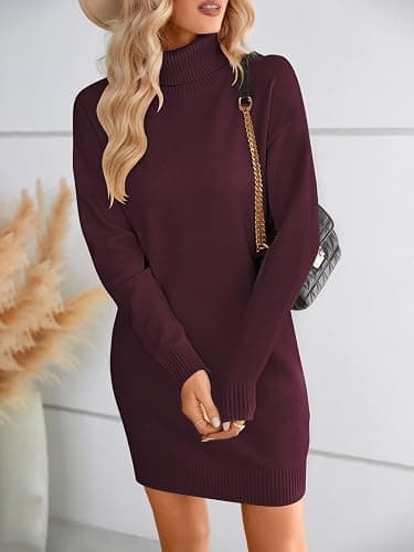 SENFURE Women Turtleneck Sweater Dress Oversized Long Sleeve Knit Pullover Fall Sweater Short Dresses thumbnail 6