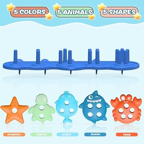 Silicone Baby Bath Toys – Stackable, Shape-Sorting Floating Set with 10 Mold-Free Textured Pieces, No-Hole Design – Early Learning Bathtub Toys for Toddlers and Kids thumbnail 4