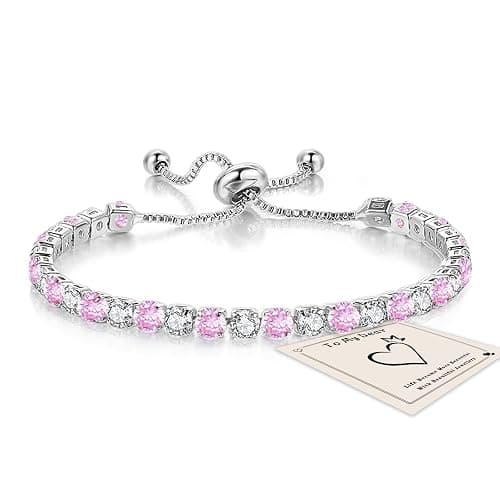 HEEYA Bracelets for Womens Sterling Silver Plated Tennis Bracelets Crystal Slider Women Bracelet Diamond Zirconia Lady Bracelet Birthday Gifts for Mum Sisters with Cards, Silver/Rose Gold - Image 1