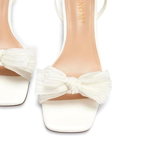 ISNOM Women's Bow Knot Heeled Sandals Ankle Buckle Strap Open Toe Block Chunky Heels Bride Wedding Party Fashion Heel thumbnail 3
