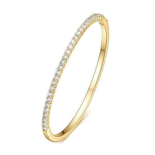 Turandoss Dainty Tennis Bangle Bracelets for Women Jewelry Gifts | 14K Gold Plated, Personalized Tennis Bracelets, Trendy Cubic Zirconia Bangle Bracelet, Jewelry Gifts for Mom Wife Sister - Image 1