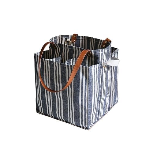 CapaBunga Farmer's Market Tote - 7 Pocket Large Utility Tote with Handles - Heavy Duty Canvas Utility Bag with Vegan Leather Base - Reusable Patterned Grocery Bag thumbnail 2