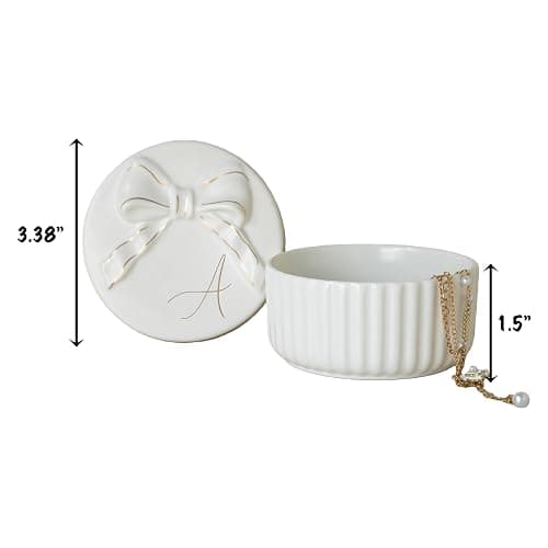 COLLECTIVE HOME Ceramic Jewelry Box with Bow, Nightstand Vanity Decor(D) | Jewelry Tray with Lid, Christmas Mother's Day Birthday Gifts for Women, Wedding, Bridal Shower, Bridesmaid Proposal Gifts thumbnail 2