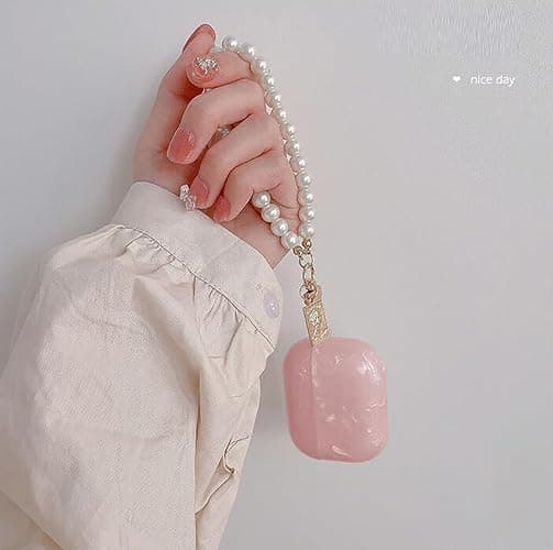 Olytop for Cute Glitter Airpods 3rd Generation Case with Cleaner Pen, Shell Pattern Apple Airpods iPod 3rd Gen Case Cover Protective Skin Girl Women with Luxury Pearl Keychain - Pink thumbnail 5