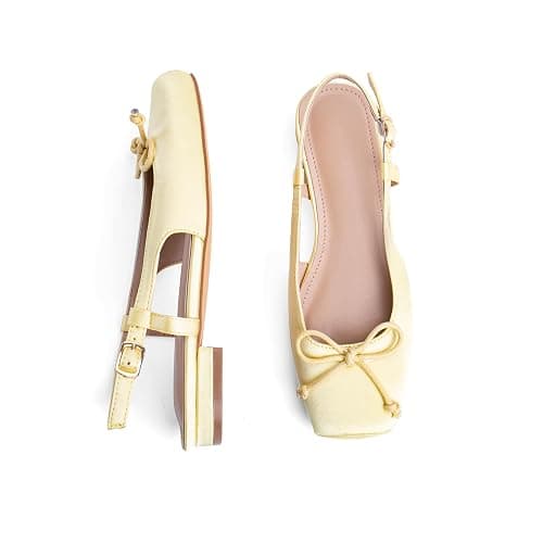 Lhamo Latso Women's Ballet Flats Slingbacks Square Toe Bow Knit Dressy Flat Shoes with Ankle Buckles Satin thumbnail 4