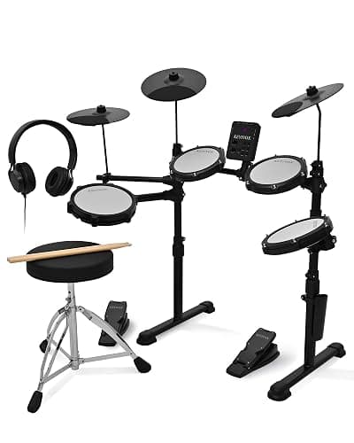 KEYIVOX Electric Drum Set - Silent Electronic Drum Set Adult, Drum Kit for Beginners with 4 Mesh Drum Pads, 150 Sounds, 30 Songs, 15 Kits, USB MIDI, Headphones, Throne, Sticks, Pedals, MT20C, Black - Image 1