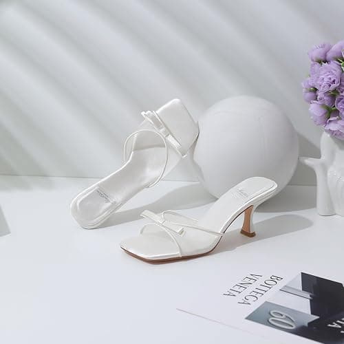 Mostrin Kitten Heels for Women Round Toe Heels With Bow Vintage Mules Sexy Slip on Stiletto Backless Sandals for Party Daily thumbnail 3