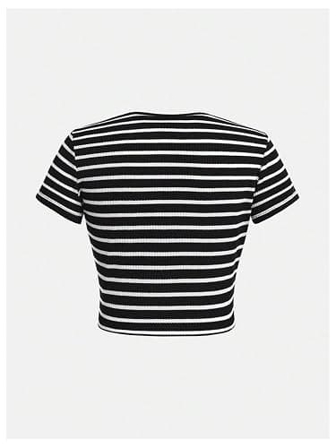 SOLY HUX Girl's Y2k Striped Star Graphic Vintage Crop Tops with Arm Sleeves | Goth Style, Scene, Grunge Tops，Slim Fitted, Short Sleeve, Fall Outfits, Casual T Shirt thumbnail 4