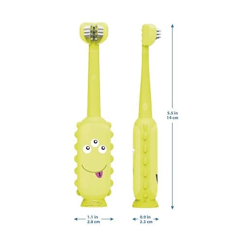 Dr. Brown's ToothScrubber Toddler Toothbrush, Triple-Sided Training Toothbrush with Suction Cup Base, Green Monster, Baby Oral Care, Ages 1-4 Years thumbnail 14