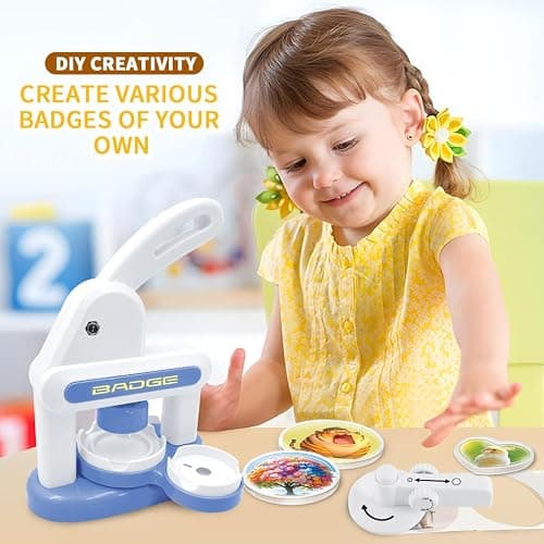 LZEXIN Button Maker Machine 55mm, Badge Punch Press Kit, Badge Machine with Circle Cutter, Button Badge Maker Machine with 48pcs Button Parts, DIY Round Pin Maker Kit for Kids(Blue) thumbnail 2