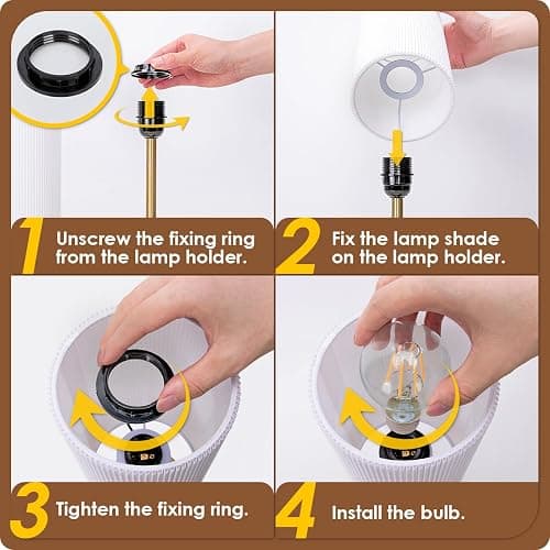 Bedside Lamp with USB port - Touch Control Table Lamp for Bedroom Wood 3 Way Dimmable Nightstand Lamp with Round Pleated Shade for Living Room, Dorm, Home Office (LED Bulb Included) (Pleated) thumbnail 6