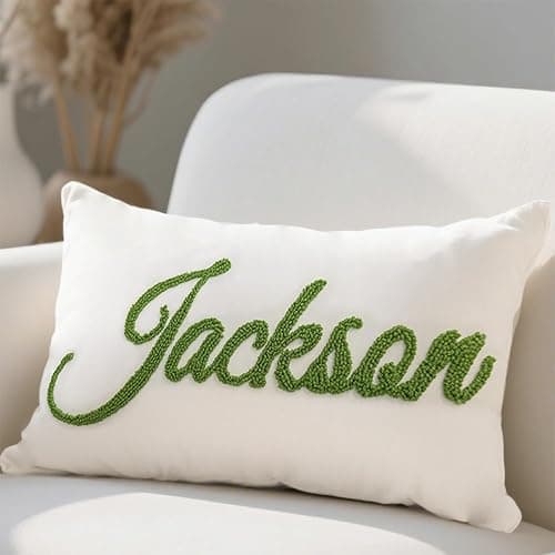 Wucidici Personalized Embroidered Name Lumbar Pillow，Custom Monogram Throw Accent Handmade Pillows Cover，Customizable 12x20 Decorative Couch Bed Room Pillow Case Gifts for Kids Boy Girls - Image 1