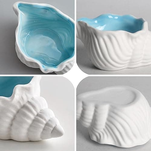 heqxwl Ceramic Jewelry Tray,Conch/Starfish/Shell Trinket Dish, Aqua Shell Trinket Dish Ceramic Ring Earring Holder Ocean-themed Decorative Trinket Plate for Rings Necklaces Bracelet Watch Keys (A) thumbnail 4
