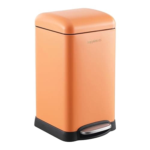 happimess HPM1012K Betty Retro Mini 3.2-Gallon Step-Open Trash Can, Carrot Cake,with Soft-Close Lid, Fingerprint Resistant, Modern, Minimalistic for Home, Kitchen, Office, Bedroom, Bathroom - Carrot Cake