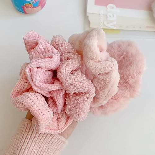 Yonchic 7-Piece Velvet Solid Elastic Hair Ties, Gentle Style Scrunchies for Women Long Thick Hair, No Damage Hair Scrunchies Rubber Bands Accessories (Pink) thumbnail 6
