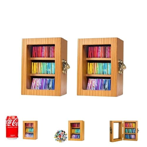 Luxicraft 2 Units Anxiety Bookshelf Ornament with 100 Unique Miniature Books-No Duplicate Titles-Wooden Pocket Library with Goodreads Mini Book Shelf Decor and Mental Health Calming Tool - Image 1