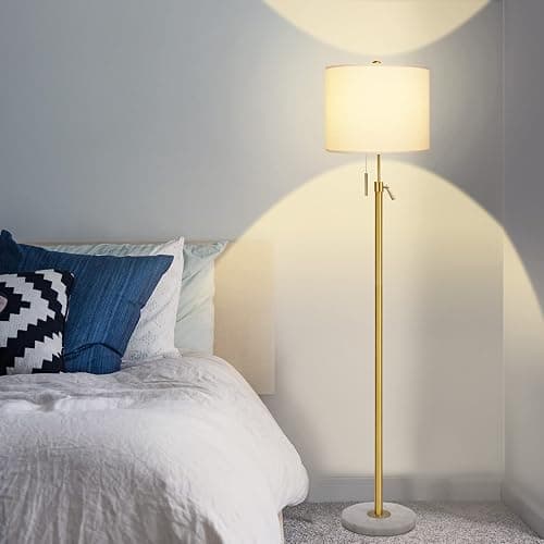 【Upgrade】 Gold Floor Lamps for Living Room, 55"-67" Height Adjustable Modern Standing Lamp with Marble Base, Pull Chain Switch, 3-Way Dimmable Tall Pole Lamp for Bedroom Office Reading, Bulb Included thumbnail 8
