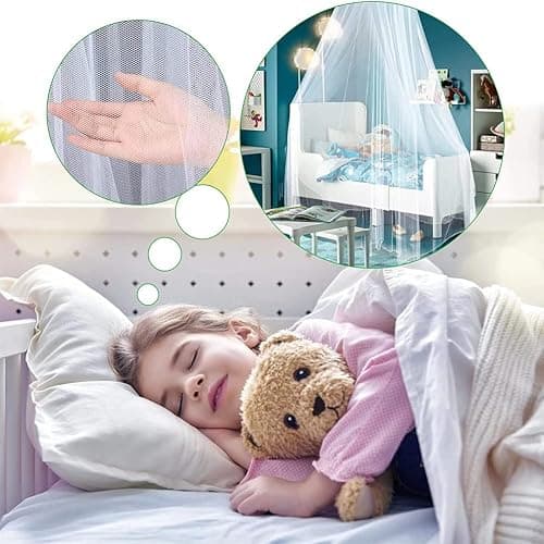 Eimilaly Bed Canopy Mosquito Net, Bed Canopy for Girls Room Decor - Insect Protection Hanging Canopy for Adults, Babies, Outdoor Camping, Blue/Single Door thumbnail 5