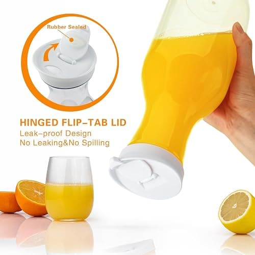 Cuiselect Water Carafe with Lid, 50 Oz Round Plastic Pitcher for Drinks, Milk, Mimosa Bar Supplies, Iced Tea, Juice Containers with Lids for Fridge, BPA-Free, NOT DISHWASHER SAFE, 4 Pack - 4 Pack thumbnail 4