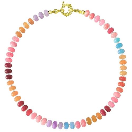 HAXIYA Colorful Beades Gemstone Necklace for Women Boho Beaded Choker Rainbow Colorful Natural Stone Summer Beach Jewelry for Women - Image 1