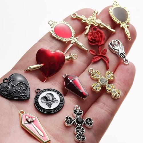 YEYULIN Baroque 64pcs Assorted Gold Black Red Rose Skull Enamel Charms Coffin Cross Halloween Charm Pendant DIY for Earrings Necklace Bracelet Jewelry Making and Crafting thumbnail 2