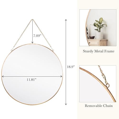 Dahey Wall Hanging Mirror Decor Gold Round Mirror with Hanging Chain for Home Bathroom Bedroom Living Room,11.75"X11.75" thumbnail 3