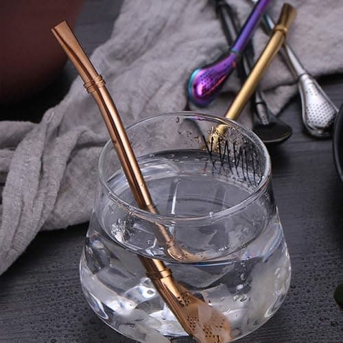 Stainless Steel Straw Filter Spoon, Yerba Mate Bombilla, Loose Leaf Tea Strainer, Tea Straw for Drinking Coffee, Cocktail, Pack of 5 with Cleaning Brush (5 colors) thumbnail 6