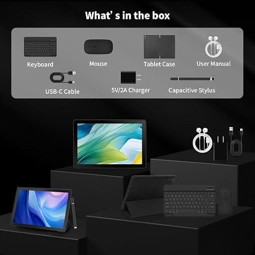 Latest 2025 Upgraded Android Tablet 10.1 Inch with IPS HD Touch Screen, Dual Camera, 64GB Storage 1TB Expansion, 8 in 1 Tablets Kit with Keyboard, Protective Case, Mouse, Stylus, BT 5.4, WiFi 6 thumbnail 7