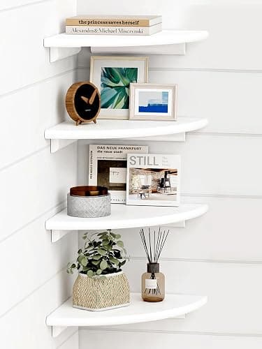 Forbena White Corner Floating Shelves for Wall Set of 4, Rounded Corner Shelves Wall Mounted for Kids Bedroom Books, Cute Wood Hanging Corner Shelf for Bathroom Decor, Living Room, Small Spaces - Image 1