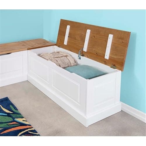 Riverbay Furniture 18" High Transitional Backless Wood Corner Kitchen Breakfast Nook Bench, with Hidden Storage, in White & Natural Finish thumbnail 10