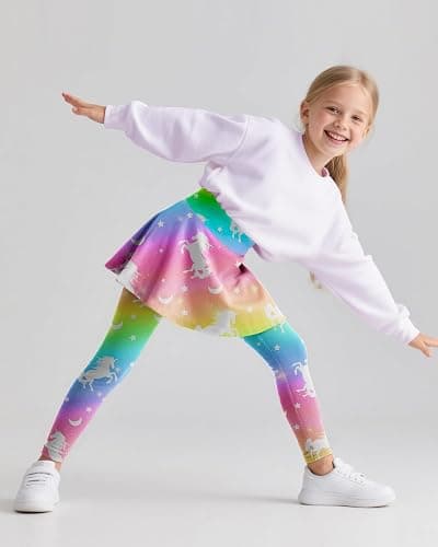 Girls Leggings with Skirt Kids Footless Tights Cute Mermaid Unicorn Leggings for Toddler Girls Kids Ruffle Tights 4-7 Years thumbnail 3