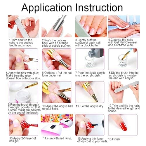Nail Kit Set Professional Acrylic with Everything, 12 Glitter Acrylic Powder, Tips, Decoration, DIY Nail Art Tools & Supplies for Beginners thumbnail 8