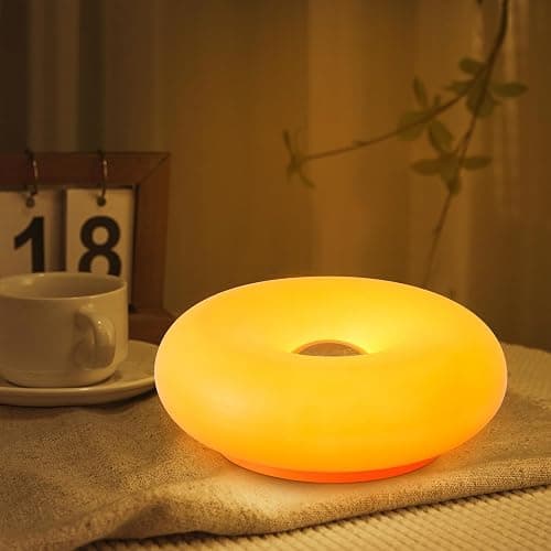 MIXL - Donut Table Lamp,Creative Orange Donut Atmosphere Lamps with Plastic Shade,Retro-Modern Table Light,3-Color Dimmable Nightstand Lamp for Bedroom and Desk, Aesthetic Home Decor & Gifts (Orange) - Image 1