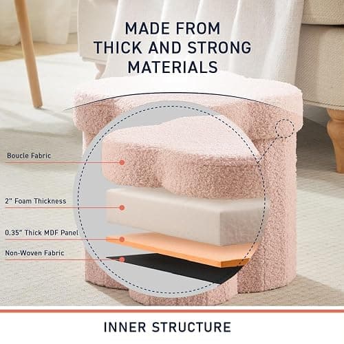 Ornavo Home Pink Boucle Storage Ottoman Cube – Flower-Shaped Footstool with Hidden Storage, Faux Teddy Fur Foot Rest for Living Room, Bedroom & Dorm, 12" Inch thumbnail 6