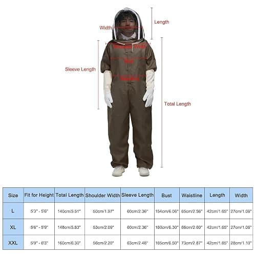 HARFINGTON Bee Suit for Men Women XXL Beekeeping Suit Outfit with Gloves and Veil Hood (Jacket, Pants, Gloves) Bee Suits for Adult Backyard Professional and Beginner Bee Keeper, Coffee thumbnail 3