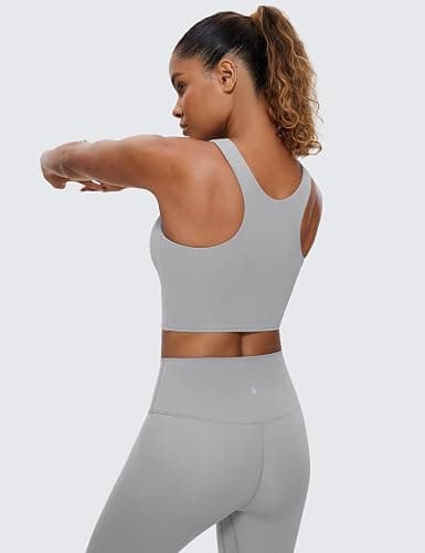 CRZ YOGA Butterluxe High Neck Crop Tank Tops for Women - Racerback Padded Longline Sports Bras Workout thumbnail 2