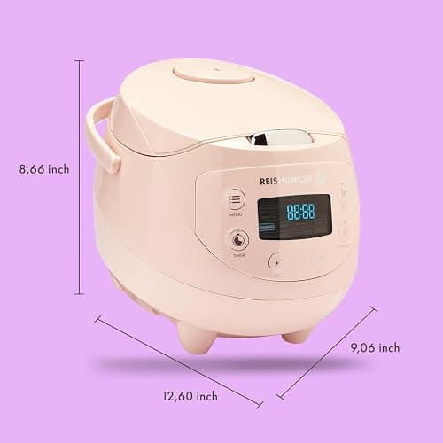 Reishunger Digital Mini Rice Cooker & Steamer, Pink with Keep-Warm Function & Timer - 3.5 Cups - Small Rice Cooker Japanese Style with Ceramic Inner Pot - 8 Programs - 1-3 People - Pink thumbnail 3