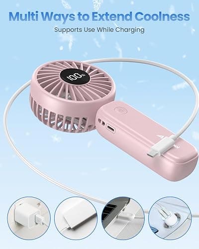 AMACOOL Handheld Fan Foldable, 5000mAh Rechargeable Hand Fans with Powerful Cooling, 4 Speeds, LED Display, Portable Fan for Travel,Concerts,Makeup,Lash,Outdoor Events,Gifts Women thumbnail 5