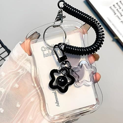 IPEWOEF 1Pcs Cute Photocard Holder Keychain Kpop Photo Card Holder Star Wave Photocard Keychain Transparent Pc Holder Creative Photocards Holder for Bus Student Card Photo Protector thumbnail 3