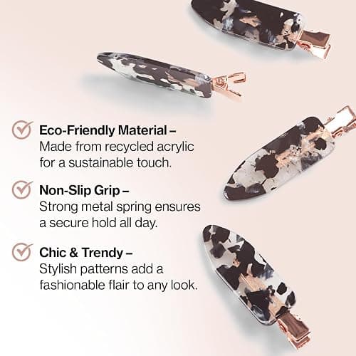 Kitsch Creaseless Hair Clips for Women - No Crease, No Bend Hair Clips for Styling, Bangs, Makeup Application, Face Wash | Recycled Acrylic - Black Terrazzo | Ideal Gifts for Women, 4pcs thumbnail 3