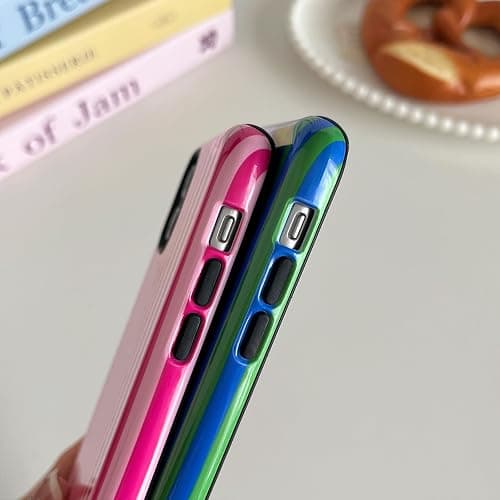 Longlayss Compatible with iPhone 12/12 Pro Case Cute Striped Phone Case | Cute Aesthetic Stripes Phone Cover for Women Girl Shockproof Slim TPU and Hard PC Protective Cover (Hot Pink) thumbnail 5