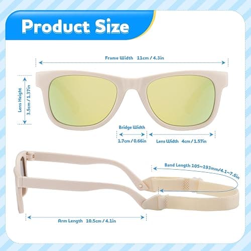 zestero Baby Infant & Toddler Polarized Sunglasses with Strap, UV400 Protection for Boys & Girls 0-24 Months, 3 Pack - 3 Packs Black + Beige + Blue thumbnail 2