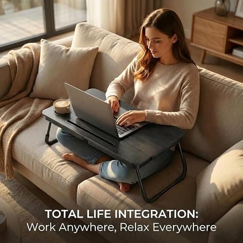 BUYIFY Foldable Laptop Bed Desk for Couch, Sofa - Large Lap Desk Tray Table with Cup Holder and Tablet Slot - Portable Notebook Stand for Eating, Writing, Studying and WFH -NEW-006 thumbnail 5