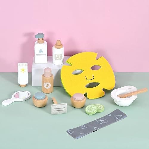 WHOHOLL Wooden Makeup Toy Set, Pretend Beauty Salon Toys Skin Care Learning Toys for Toddler, Daycare Toys Christmas Birthday Gift for 2 3 4 5+ Year Old Girls - Facial Cleanser, Mirror, Face Mask thumbnail 2