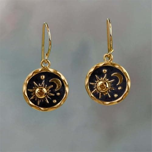 MALOYANVE Vintage Sun and Moon Drop Dangle Earrings for Women Unique lightweight Handmade Retro Boho Antiqued Gold Silver Round Coin Earrings for Women Jewelry thumbnail 4