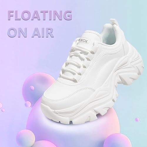 K KIP WOK Chunky Sneakers for Women Fashion Platform White Leather Casual Dad Shoes Comfortable Wedge Walking Sport Sneakers thumbnail 7