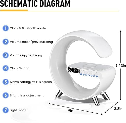 Smart LED Table Lamp, 4-in-1 Wireless Charger, Night Light, Alarm Clock, Bluetooth Speaker with App Control, Bedside Lamp with Charging Station for Bedroom, Office, Home Decor, Teen Girls Boys Gifts thumbnail 8