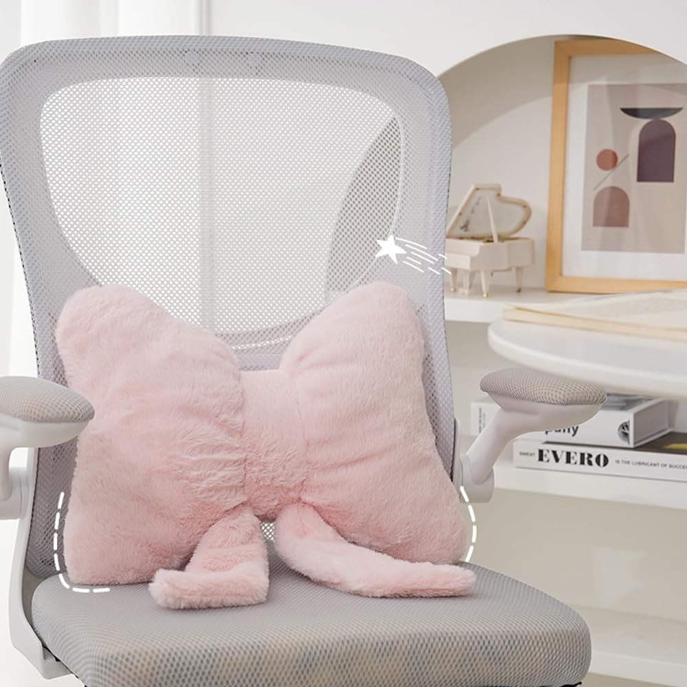 2Pack Soft Furry Bow Throw Pillows Cute Bowknot Plush Pillow Home Decor Stuffed Bow Lumbar Pillow for Bed Couch Living Room Decor (Pink) thumbnail 3